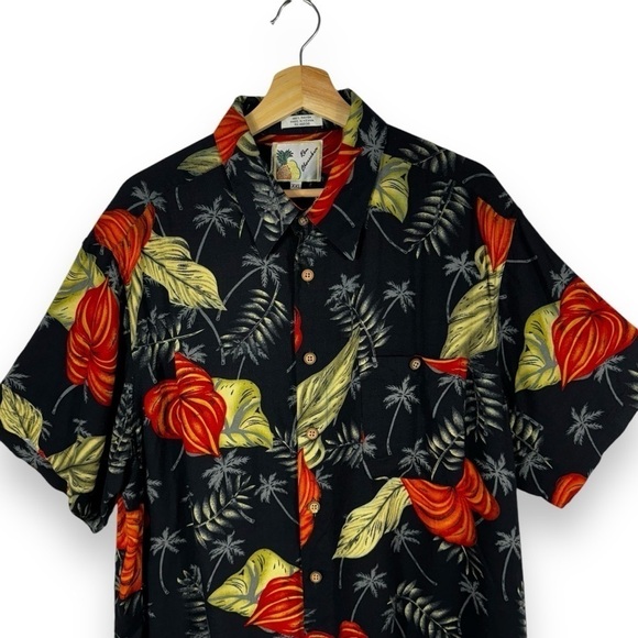 Ron Chereskin Vintage Rayon Hawaiian Camp Shirt, Blue Palm Leaves, Size XXL - Picture 2 of 9